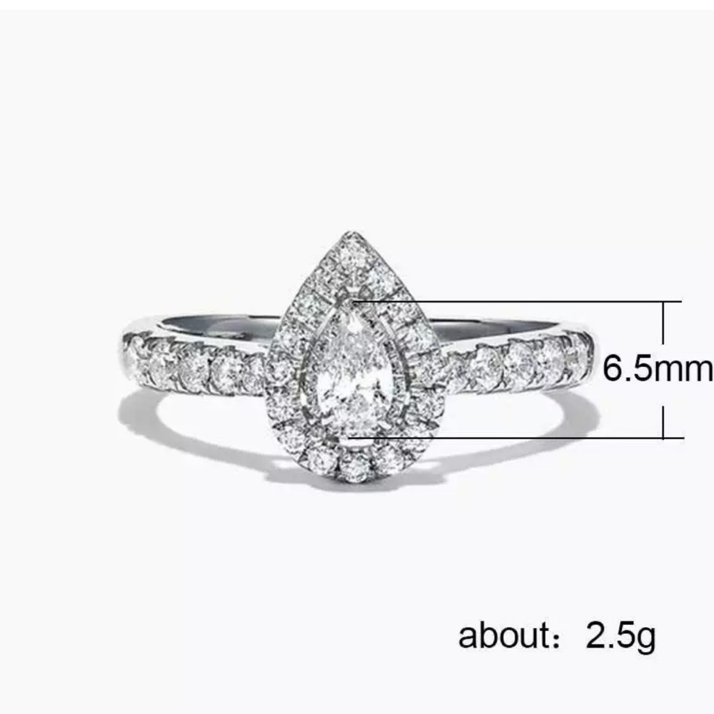 Fashion 925 Silver Rings Pear Cut White Sapphire - Picture 3 of 3